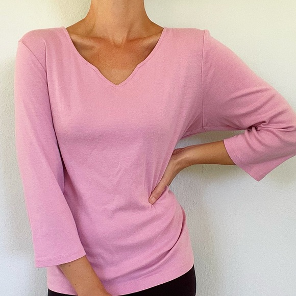 croft & barrow Tops - Croft & Barrow pink cotton notch neckline tee size large